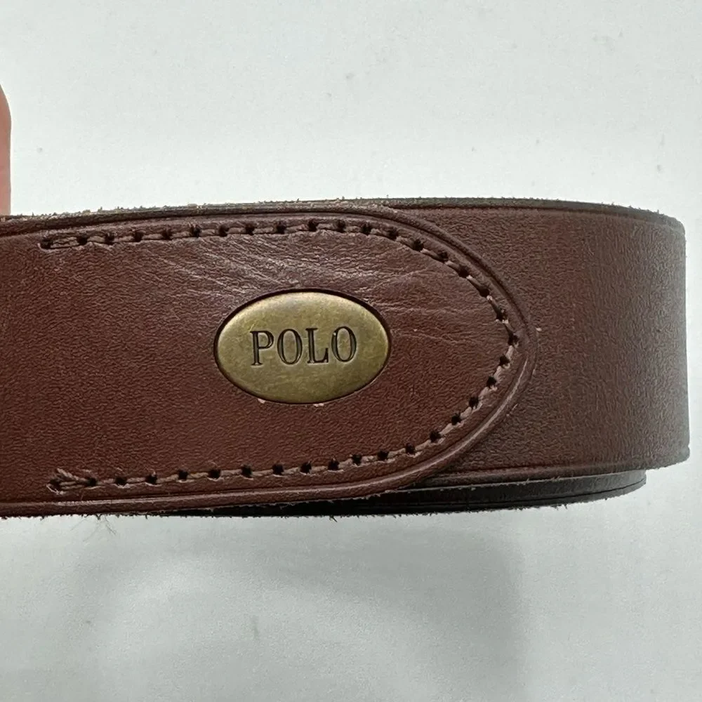Polo Ralph Lauren Full Grain Leather Brown Belt Brass Buckle Size 38